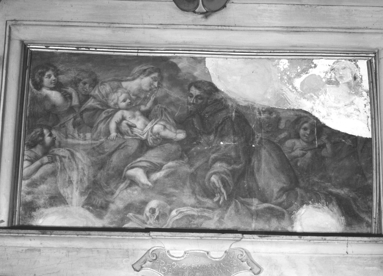 San Francesco d'Assisi riceve Gesù Bambino dalla Madonna (dipinto murale) di Ulivelli Cosimo (terzo quarto sec. XVII)