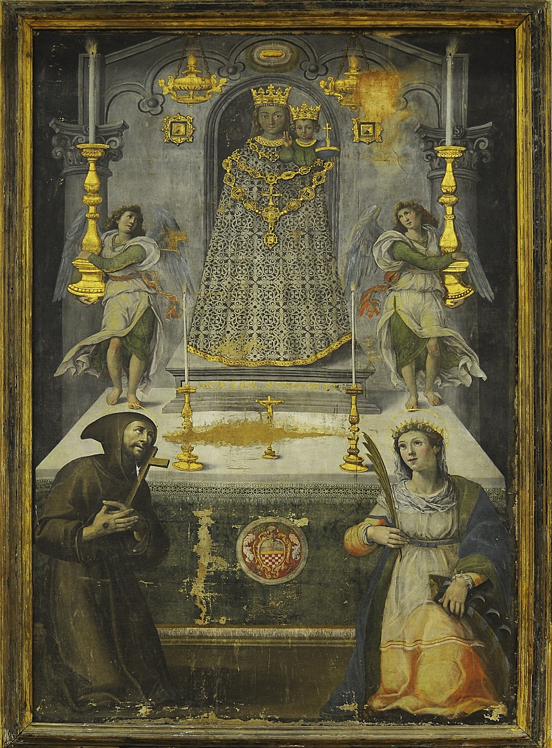 Madonna di Loreto tra angeli reggicandelabro, San Francesco e Santa Caterina d'Alessandria (dipinto, opera isolata) - ambito umbro (ultimo quarto XVI)