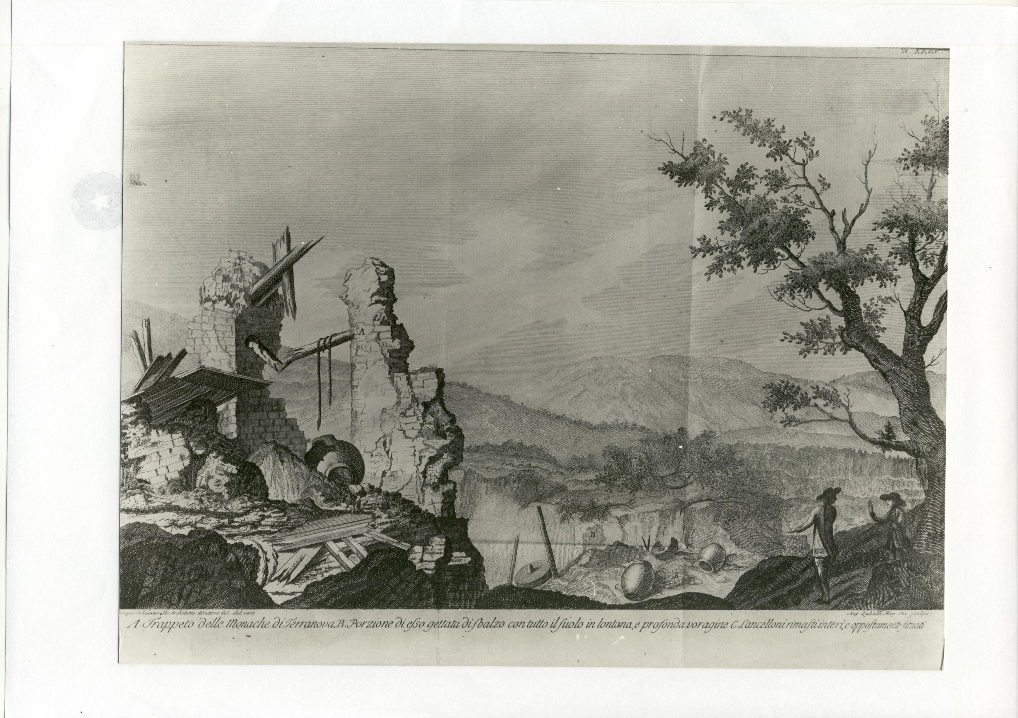 paesaggio con rovine (stampa, serie) di Schiantarelli Pompeo, Zaballi Antonio (XVIII)