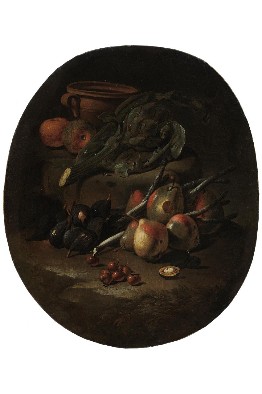 natura morta di verdura e frutta (dipinto) di Pseudo Fardella (seconda metà sec. XVII)