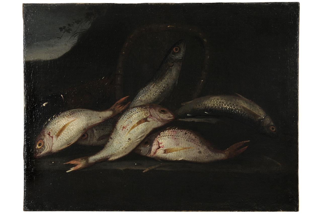 natura morta con pesci (dipinto) - ambito fiorentino (sec. XVII)