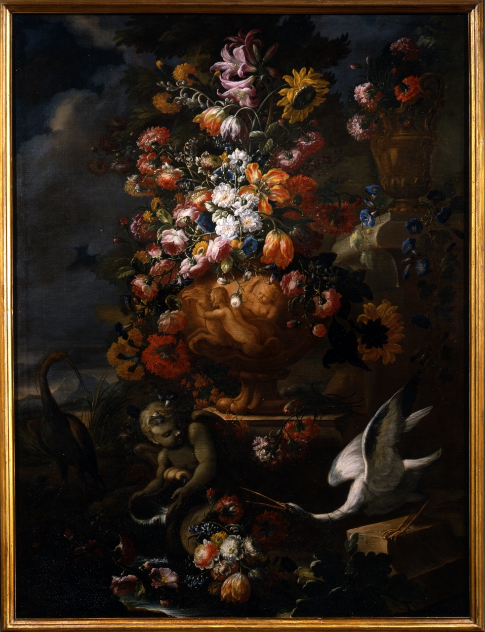 vaso con fiori e volatili (dipinto) di Casissa Nicola (sec. XVIII)