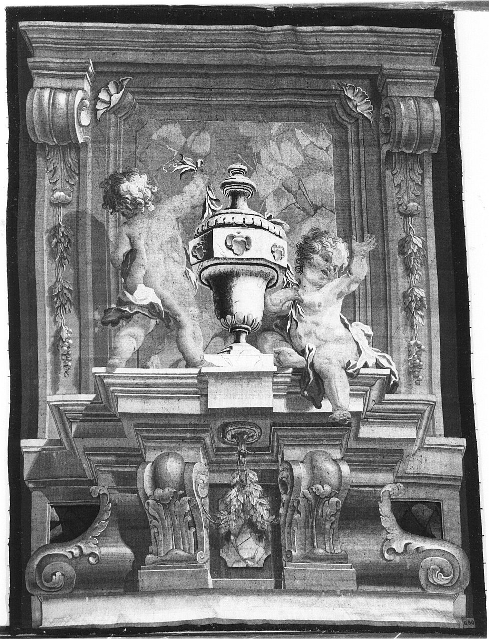 architettura illusionistica con putti (arazzo) di Sagrestani Giovanni Camillo, Termini Giambattista (sec. XVIII)