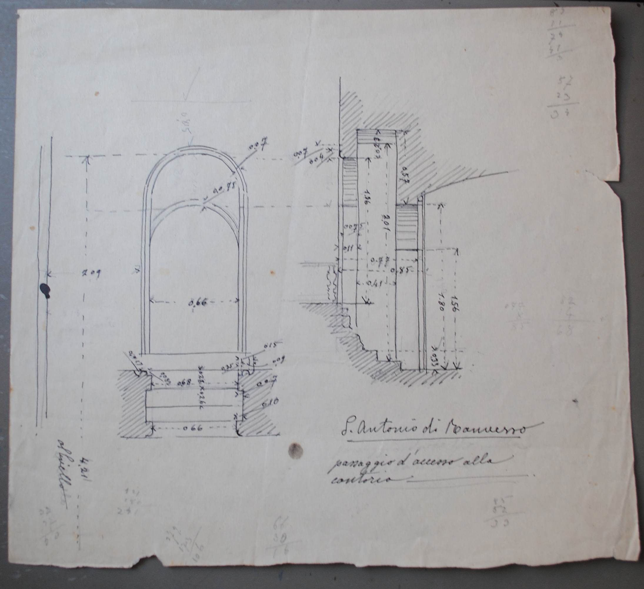 S. Antonio di Ranverso passaggio d'accesso alla cantoria, Abbazia di S. Antonio di Ranverso a Buttigliera Alta (TO)/ passaggio d'accesso alla cantoria/ prospetto e sezione (disegno architettonico) - ambito piemontese 