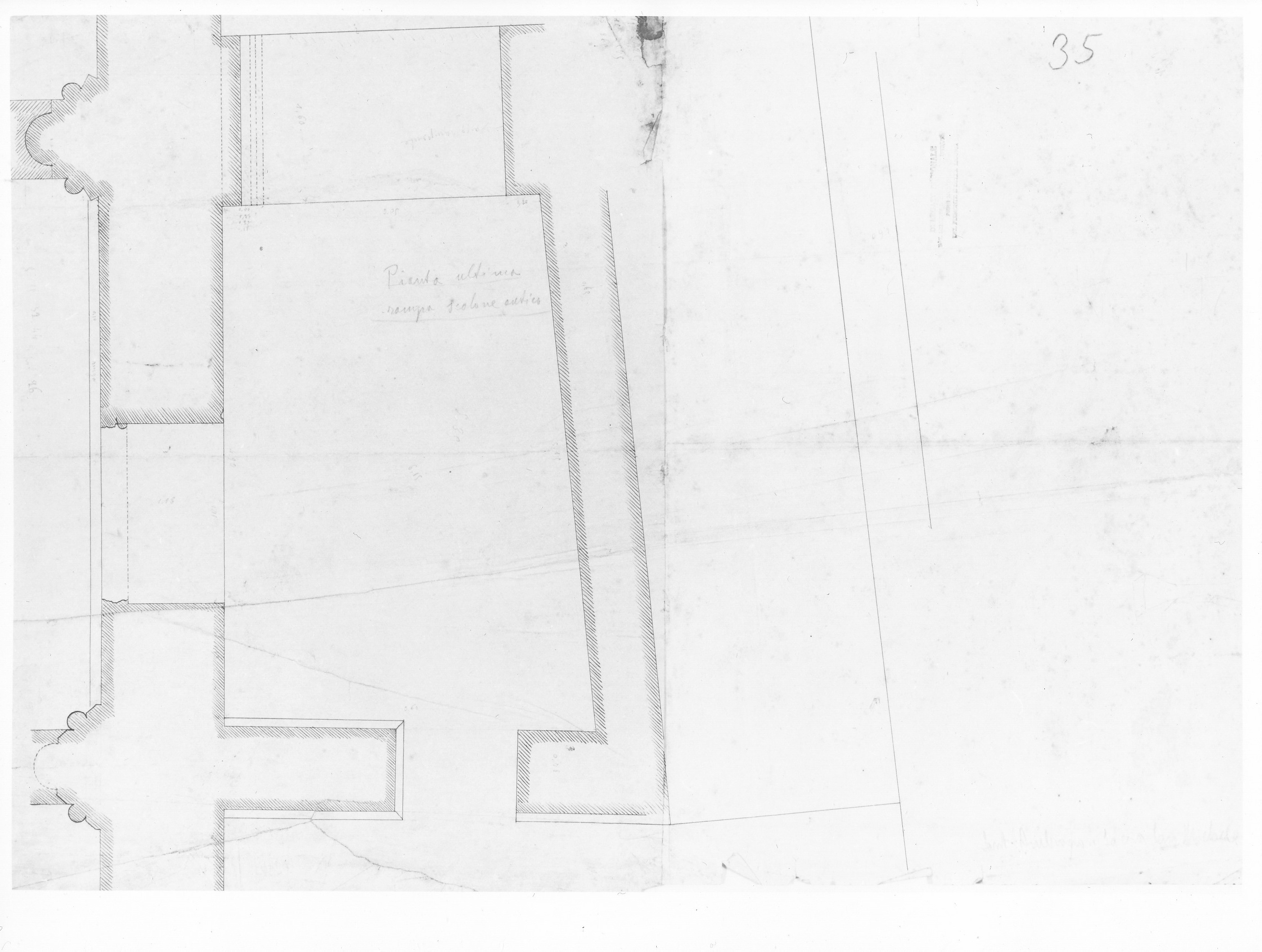 Pianta ultima rampa scalone antico, Sacra di San Michele della Chiusa a Sant'Ambrogio di Susa (TO) (disegno architettonico) - ambito piemontese (XIX)