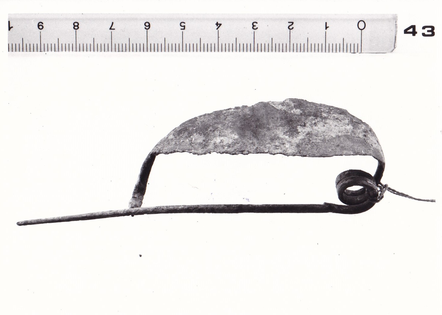 Fibula con arco foliato con staffa a disco - FASE TERNI II (inizio Età del ferro I)
