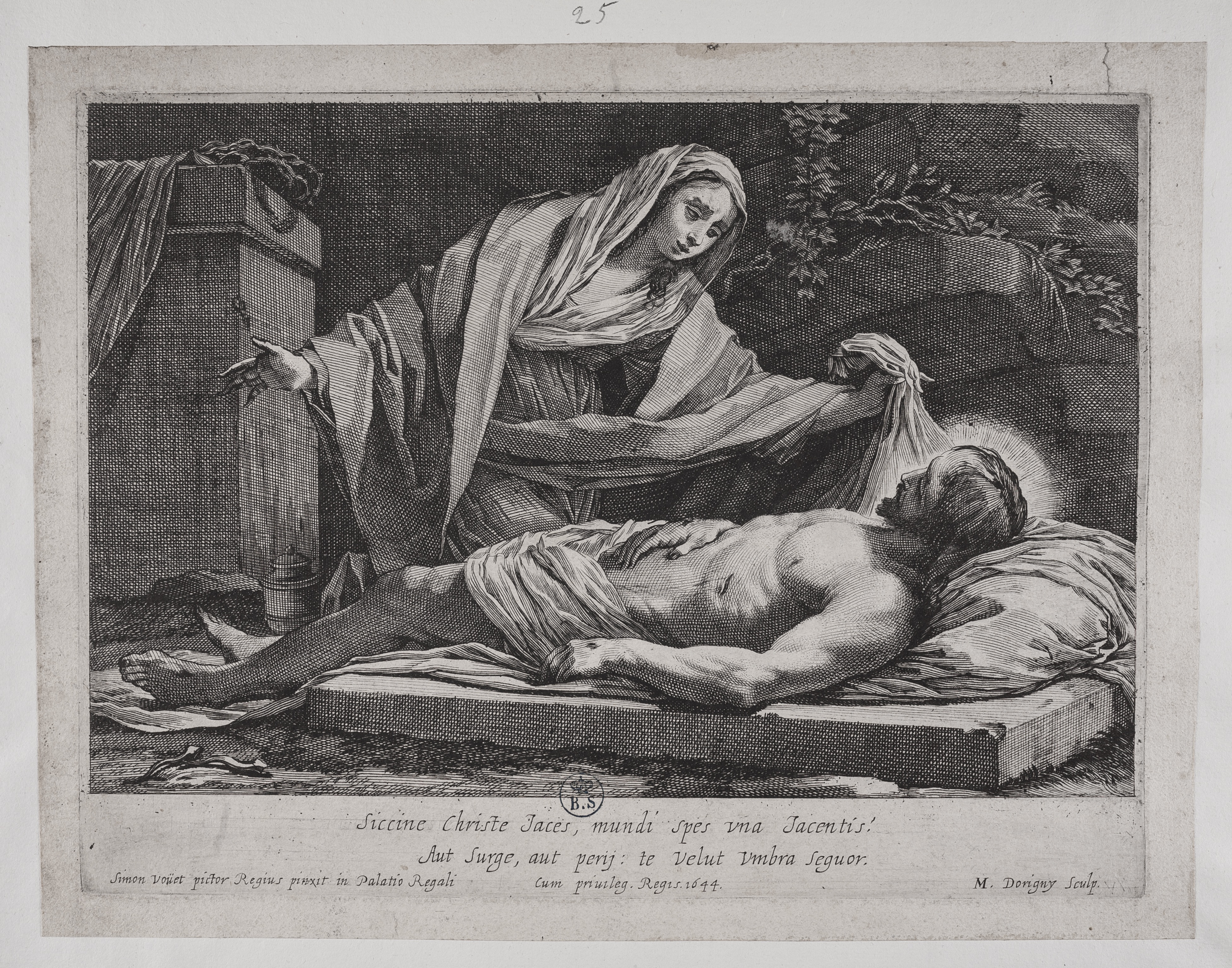 Compianto sul Cristo morto, Compianto sul Cristo morto (stampa controfondata) di Simon Vouet, Dorigny Michel (secondo quarto XVII)