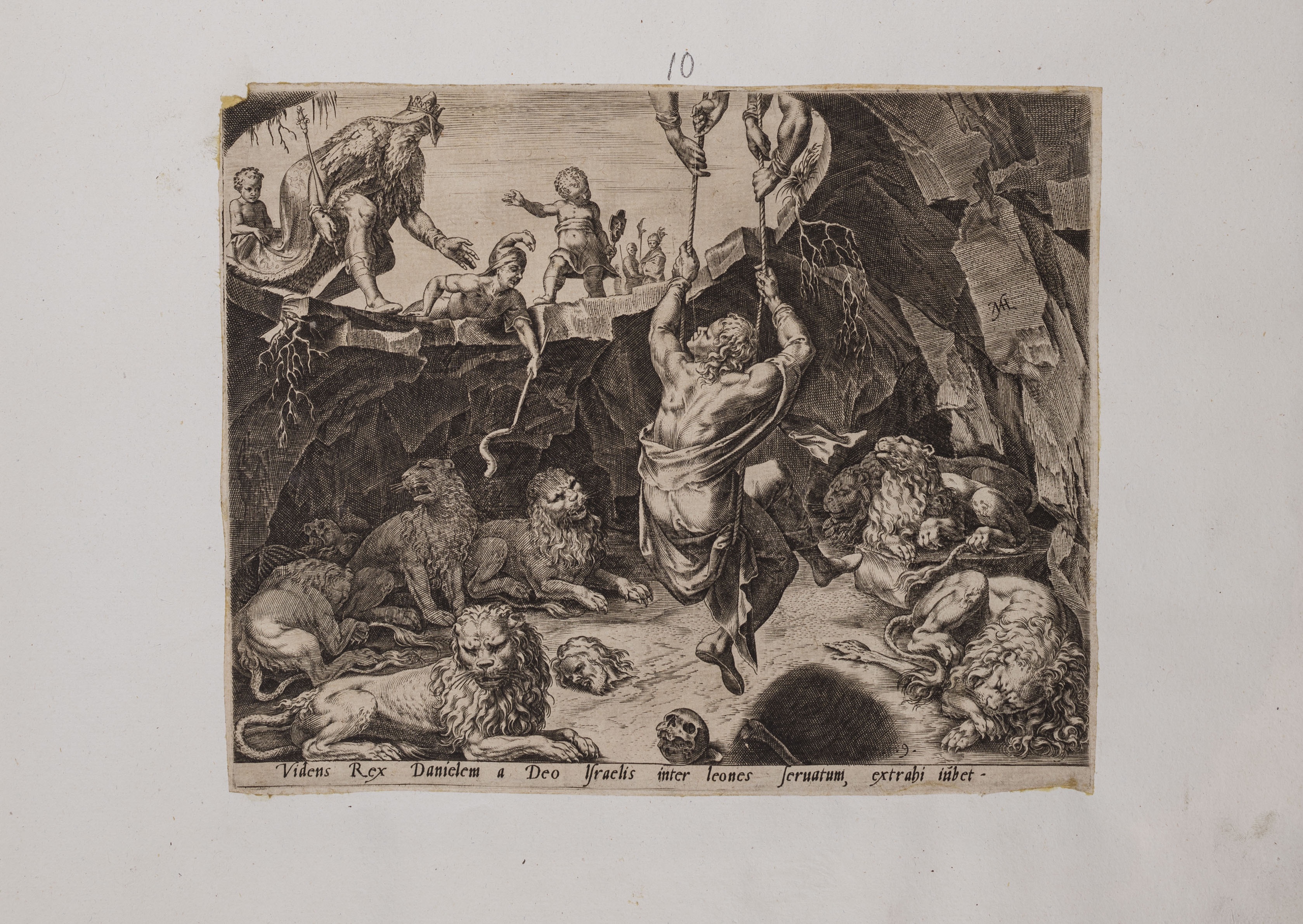 Daniele estratto dalla fossa dei leoni (stampa controfondata smarginata, serie) di Heemskerck Marten van, Galle Philips (attribuito) (seconda metà XVI)