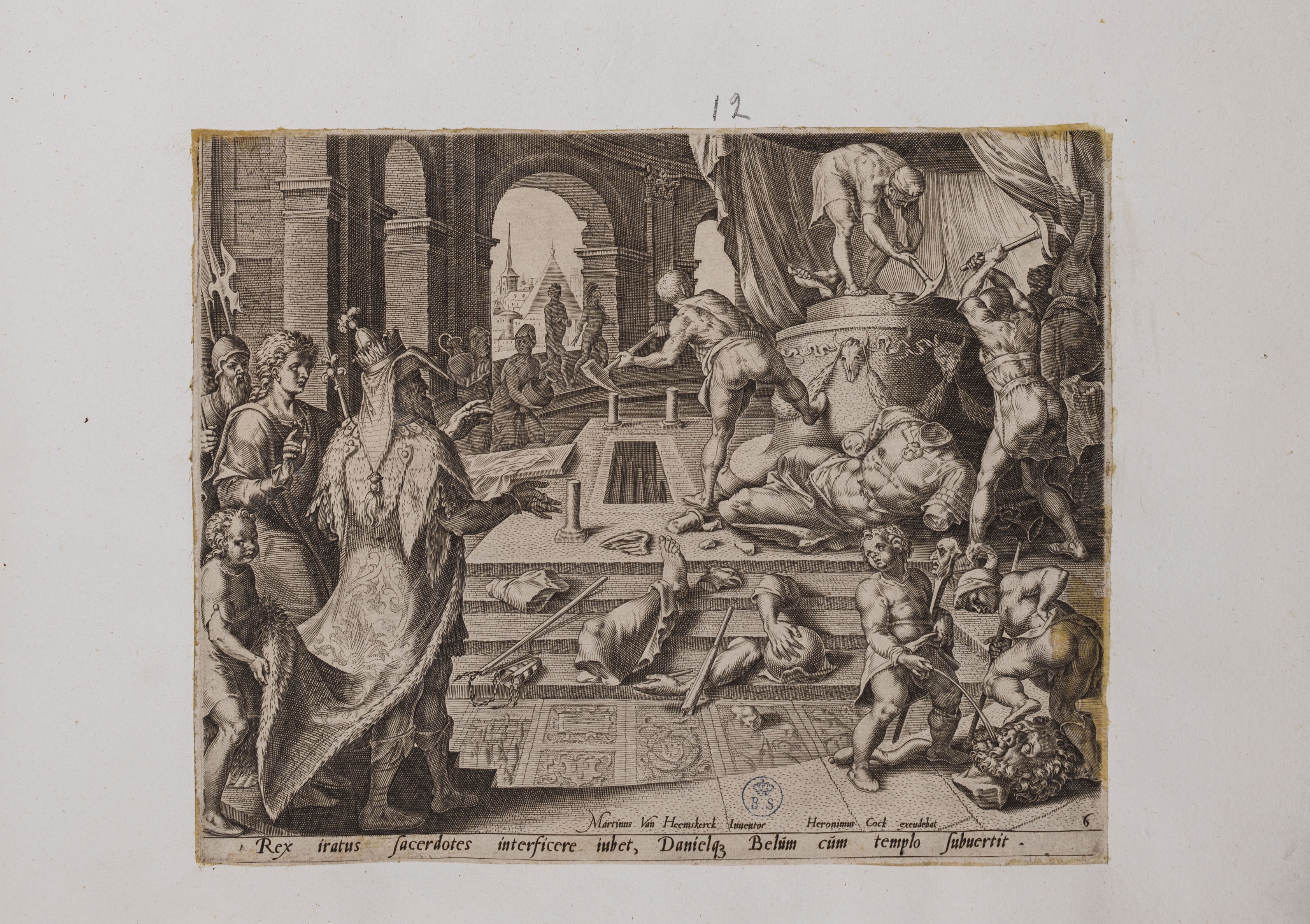 Distruzione della statua di Bel (stampa controfondata smarginata, serie) di Heemskerck Marten van, Galle Philips (attribuito) (seconda metà XVI)