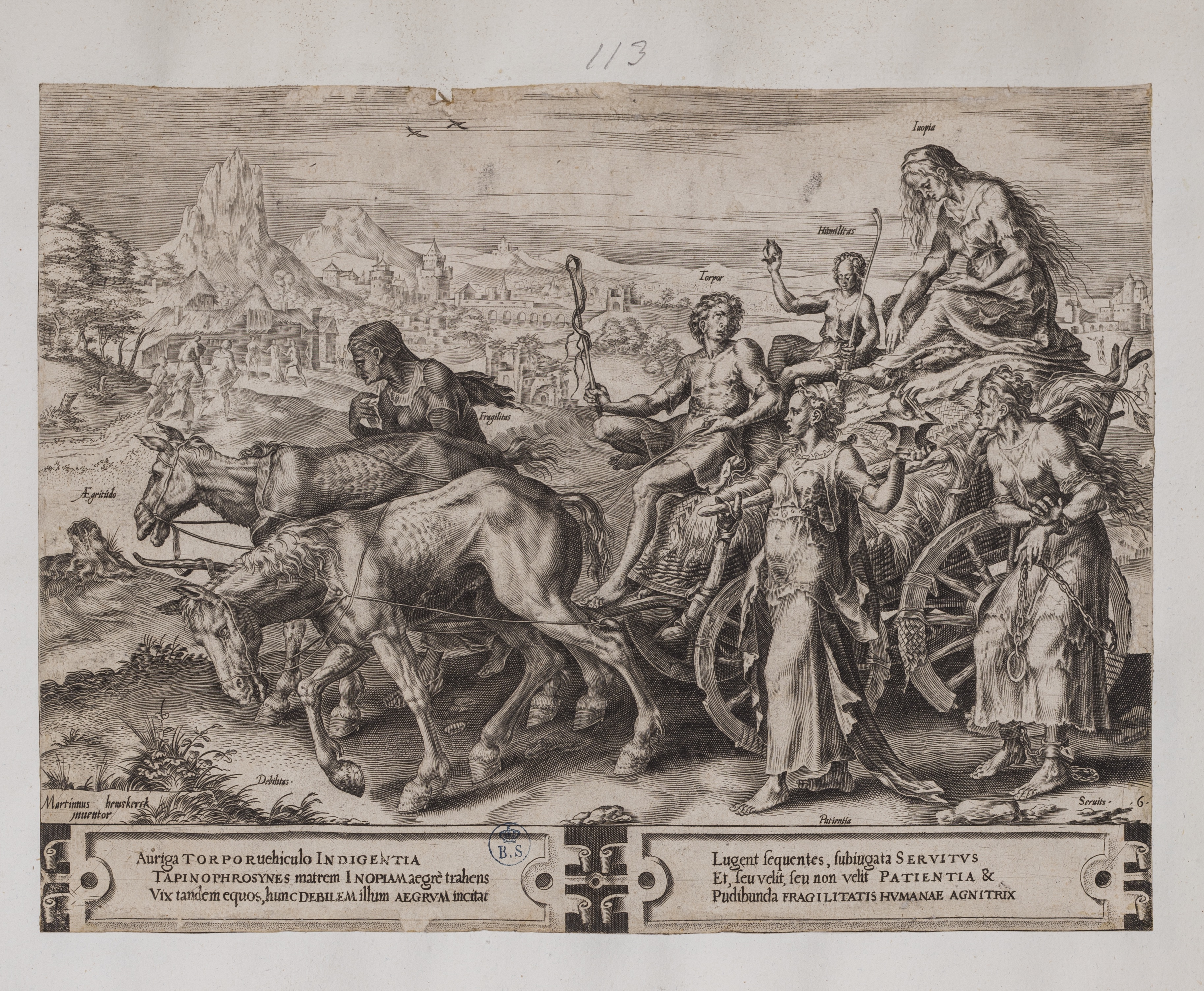 Trionfo della Miseria (stampa controfondata smarginata, serie) di Heemskerck Marten van, Cort Cornelis (attribuito) (seconda metà XVI)