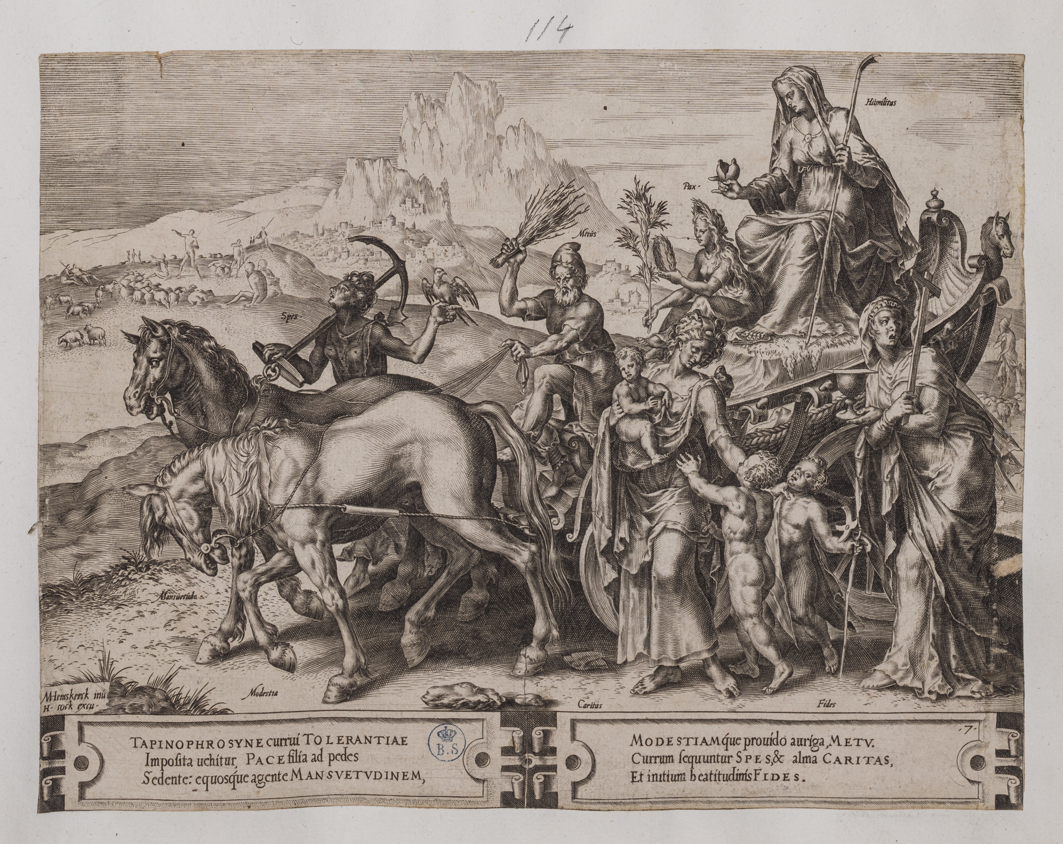 Trionfo dell'Umiltà (stampa controfondata smarginata, serie) di Heemskerck Marten van, Cort Cornelis (attribuito) (seconda metà XVI)