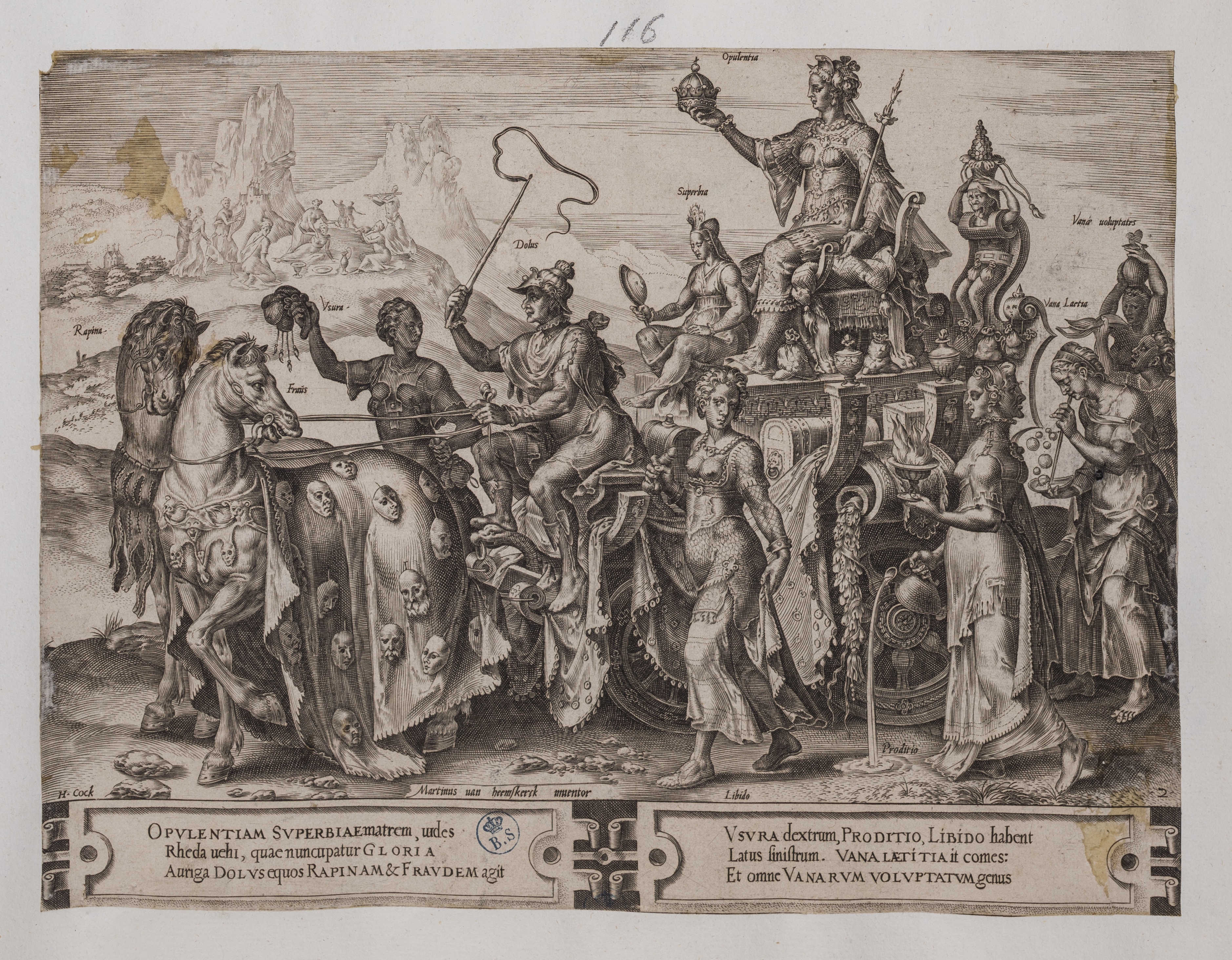 Trionfo della Ricchezza (stampa controfondata smarginata, serie) di Heemskerck Marten van, Cort Cornelis (attribuito) (seconda metà XVI)