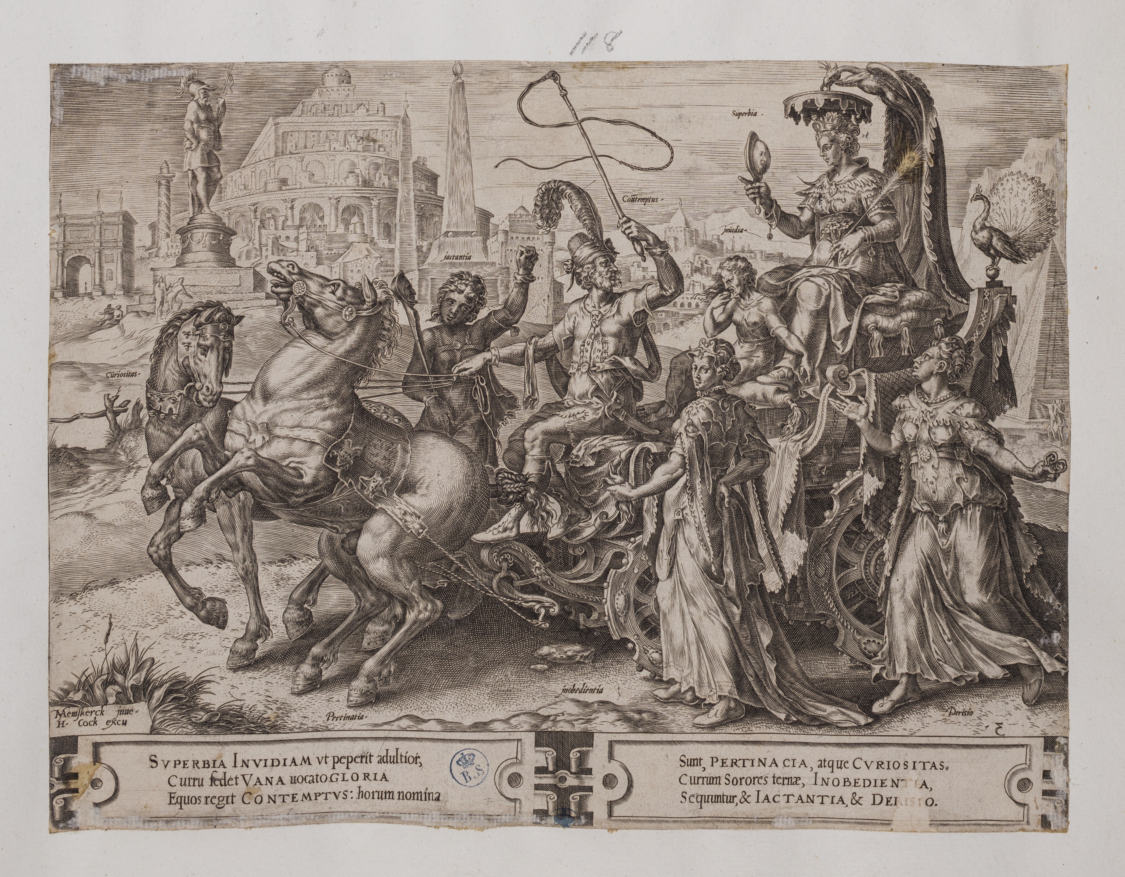 Trionfo della Superbia (stampa controfondata smarginata, serie) di Heemskerck Marten van, Cort Cornelis (attribuito) (seconda metà XVI)