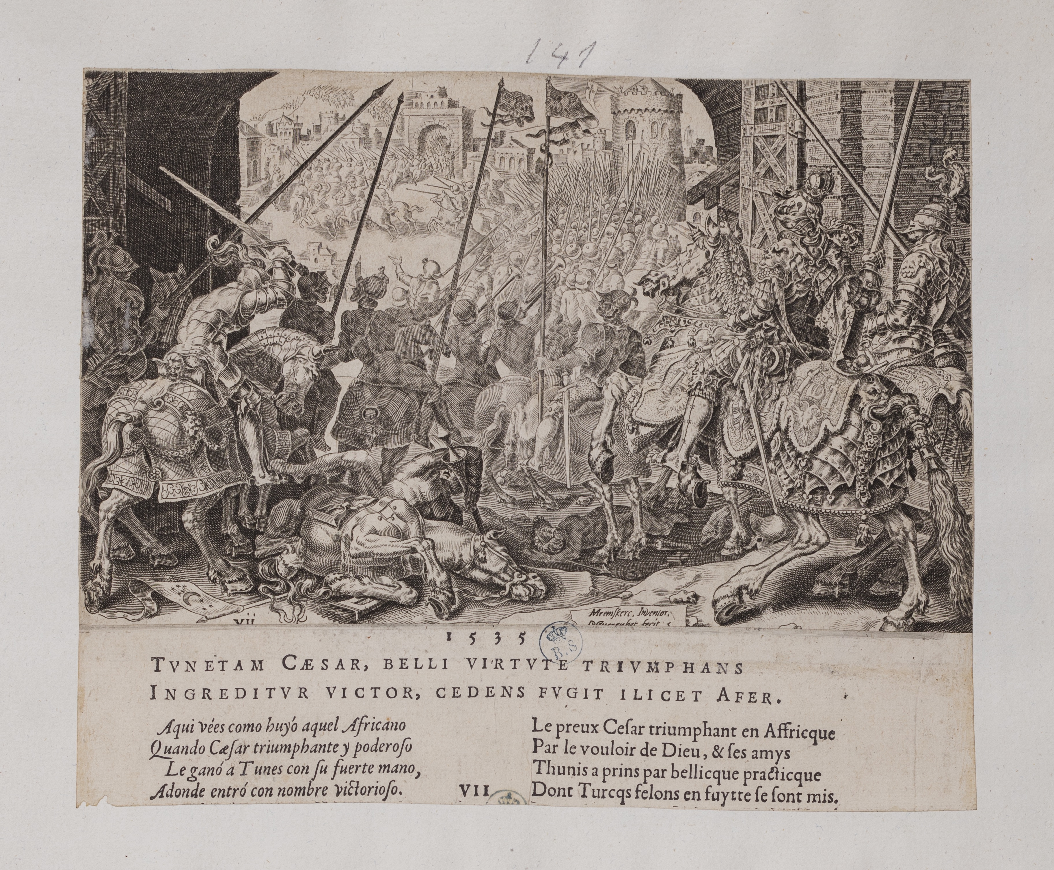 La conquista di Tunisi (stampa controfondata smarginata tagliata, serie) di Heemskerck Marten van, Coornhert Dirck (seconda metà sec. XVI)