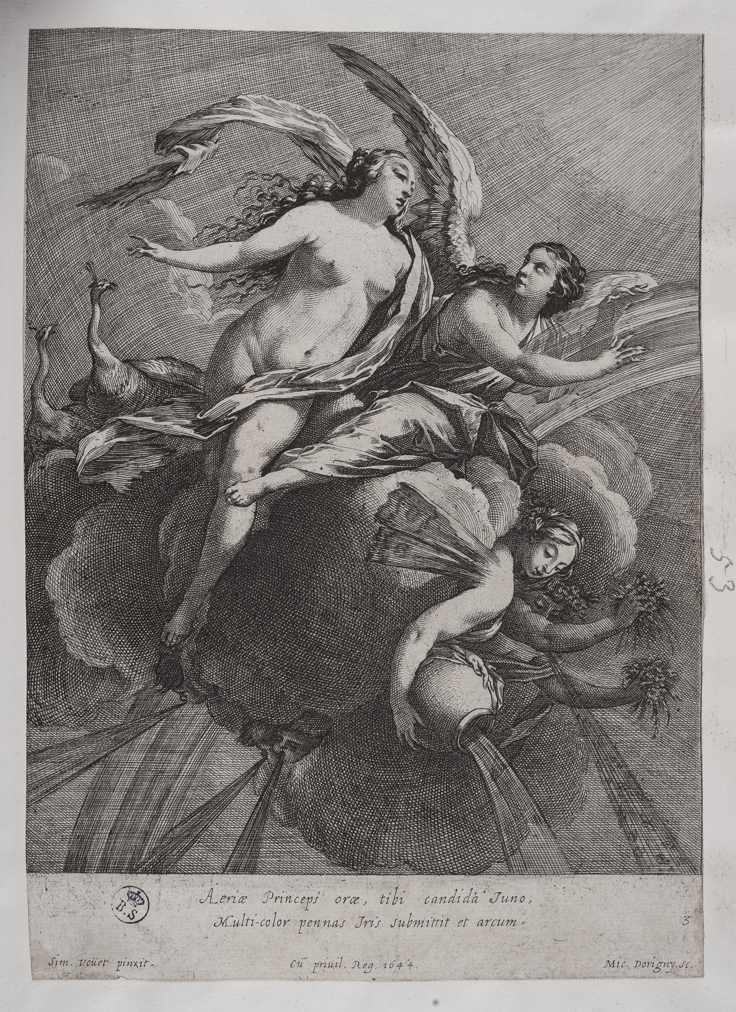 Giunone e Iris, Giunone e Iris (stampa controfondata smarginata, serie) di Simon Vouet, Dorigny Michel (secondo quarto XVII)