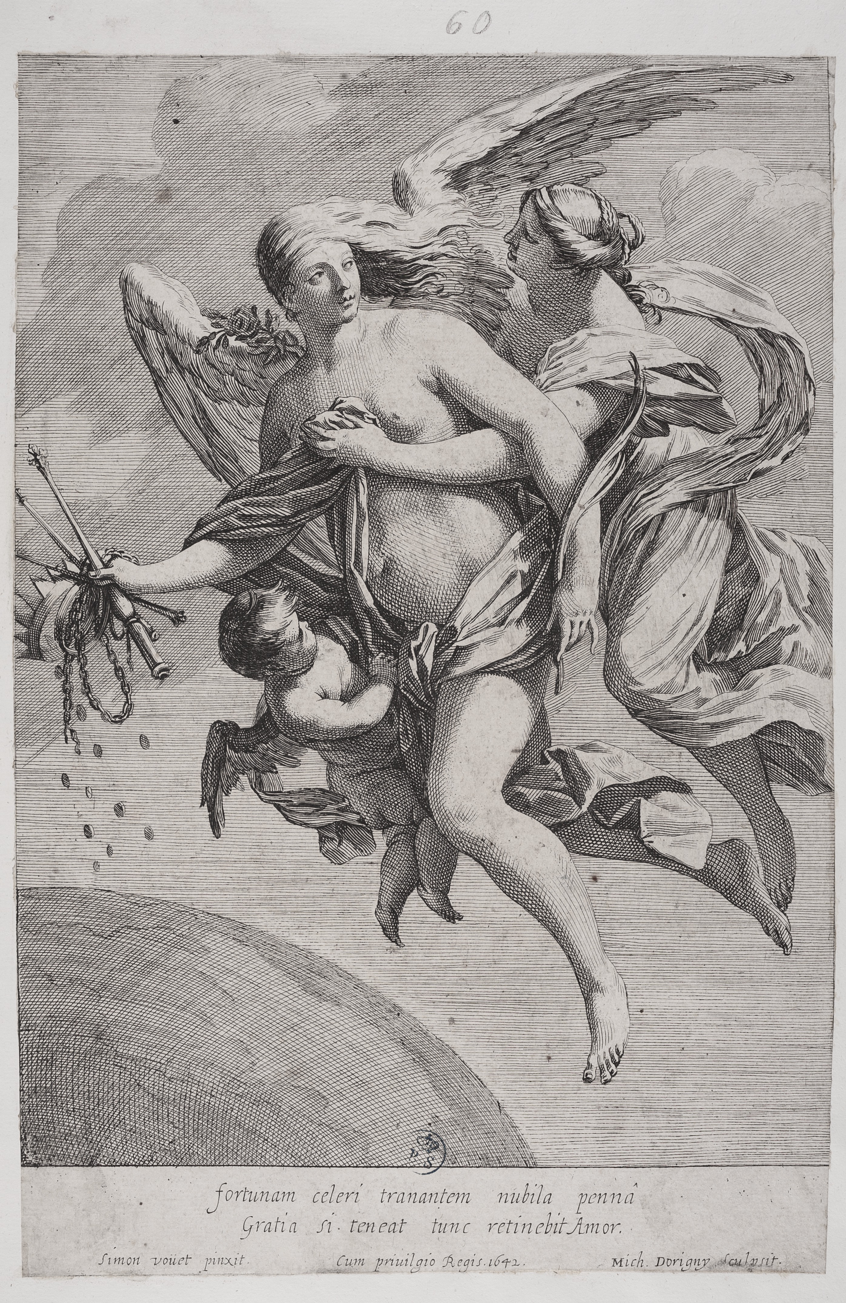 Allegoria della Fortuna, Allegoria della Fortuna (stampa controfondata smarginata) di Simon Vouet, Dorigny Michel (secondo quarto XVII)