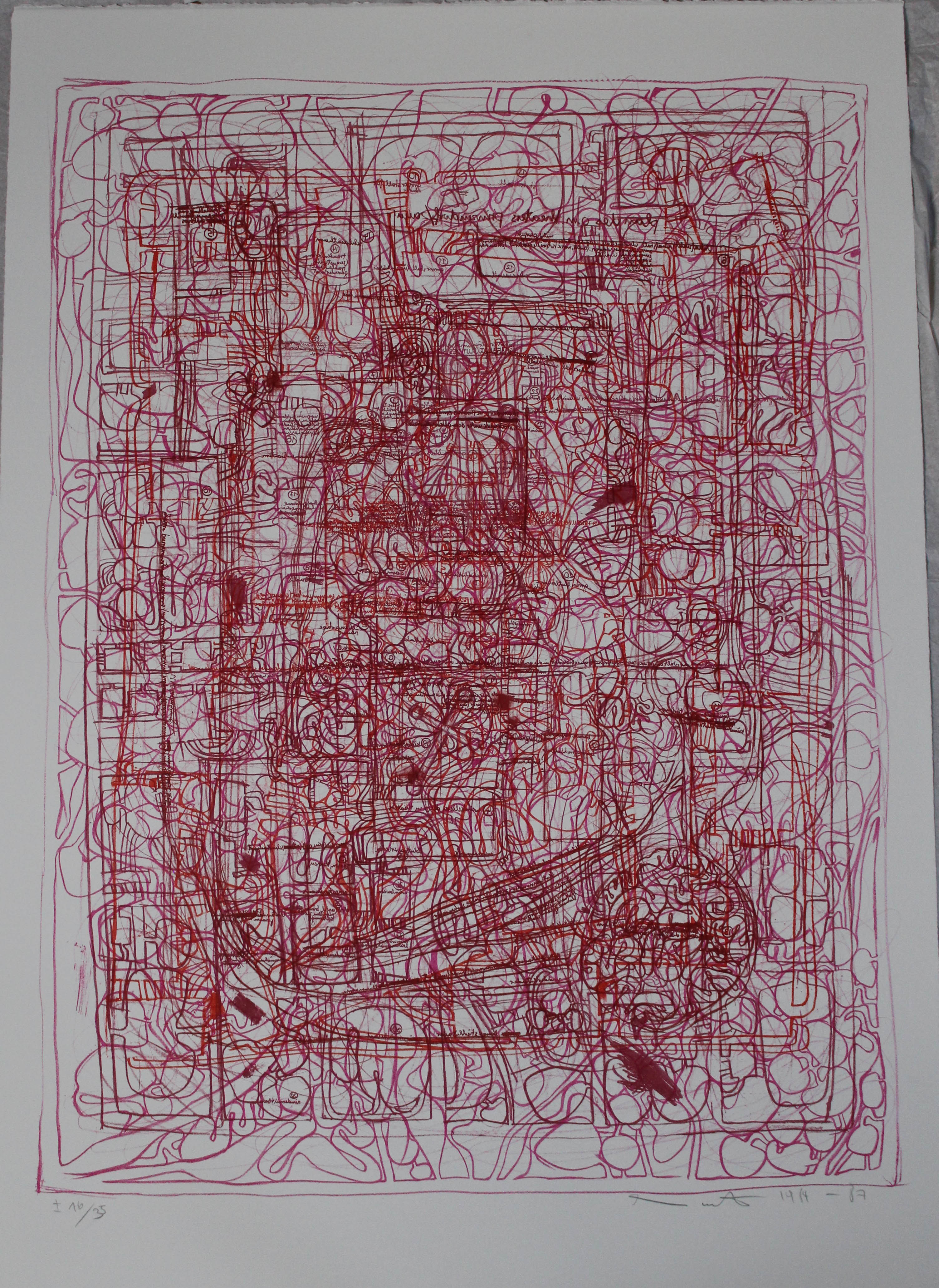 (Portfolio I n.33) Litograph in red, burgundy, carmine and violet, Corpo umano (stampa) di Hermann Nitsch - ambito viennese (XX sec)
