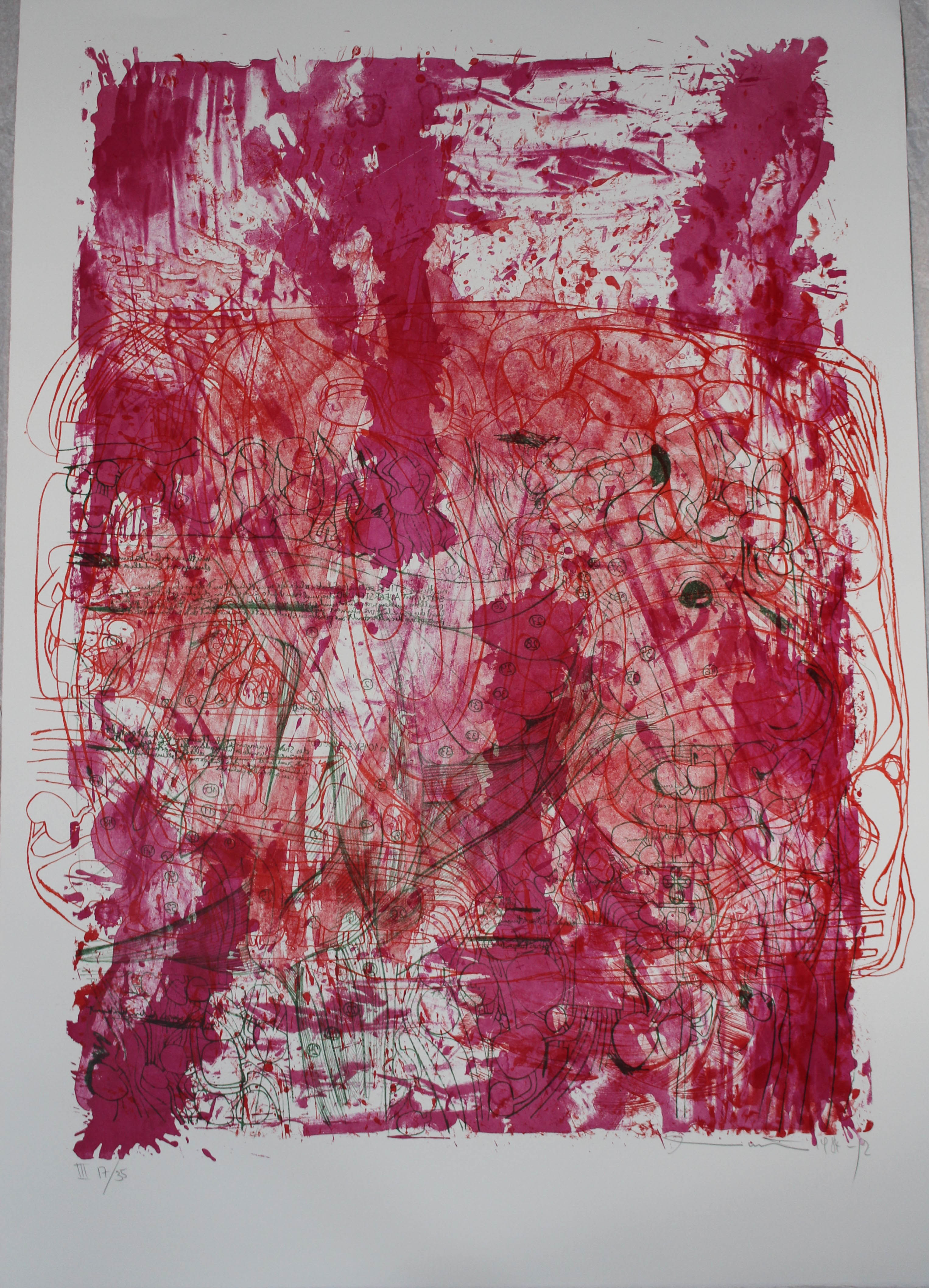 (Portfolio III n.17) Litograph in green, red, burgundy and two shades of violet-red, Corpo umano (stampa) di Hermann Nitsch - ambito viennese (XX sec)