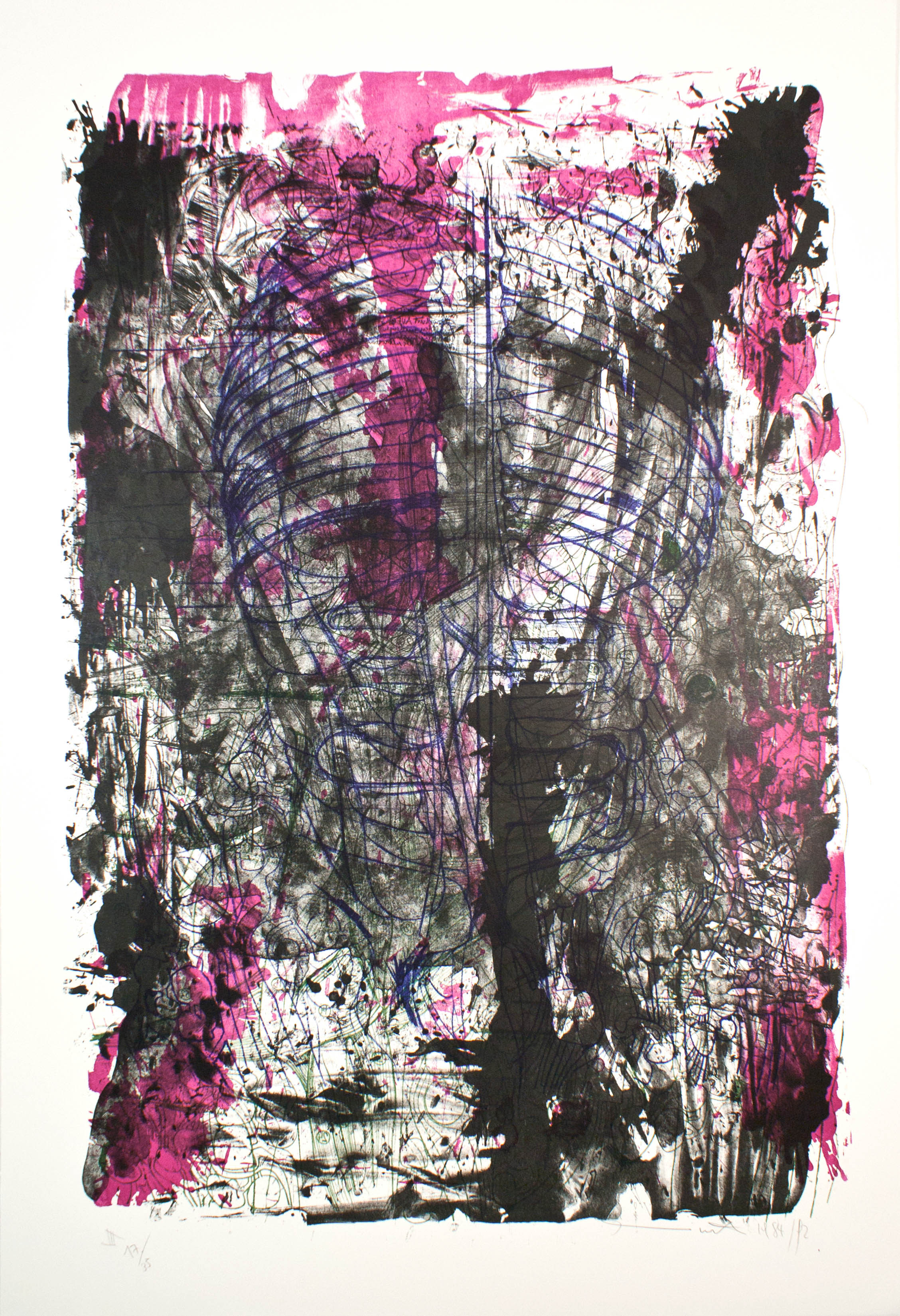 (Portfolio III n. 29) Litograph in violet-red, green, blue and black, corpo umano (stampa) di Hermann Nitsch - ambito viennese (XX sec)