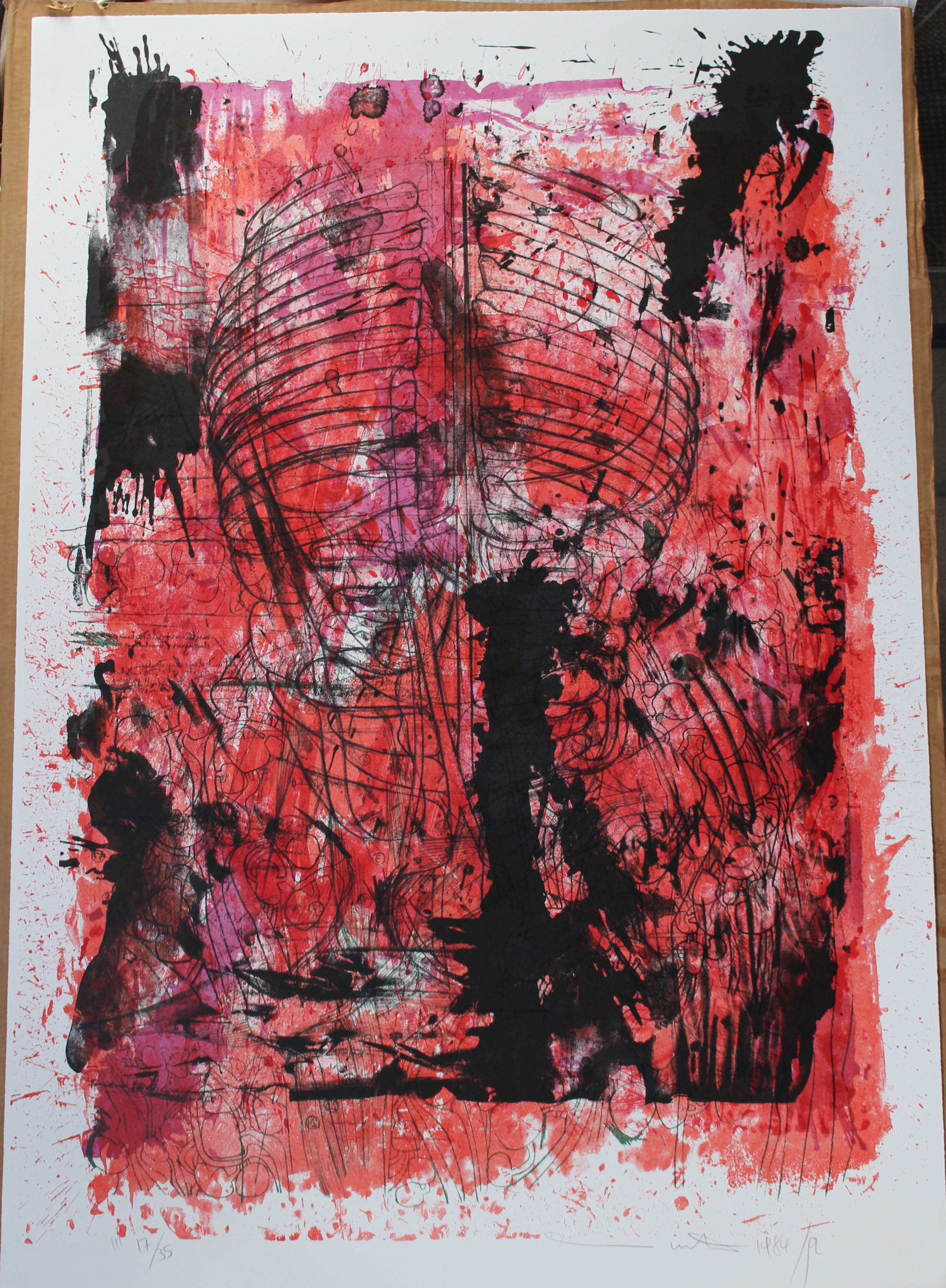 (Portfolio III n.30) Litograph in green, violet-red, two shades of red and two shades of black, Corpo umano (stampa) di Hermann Nitsch - ambito viennese (XX sec)