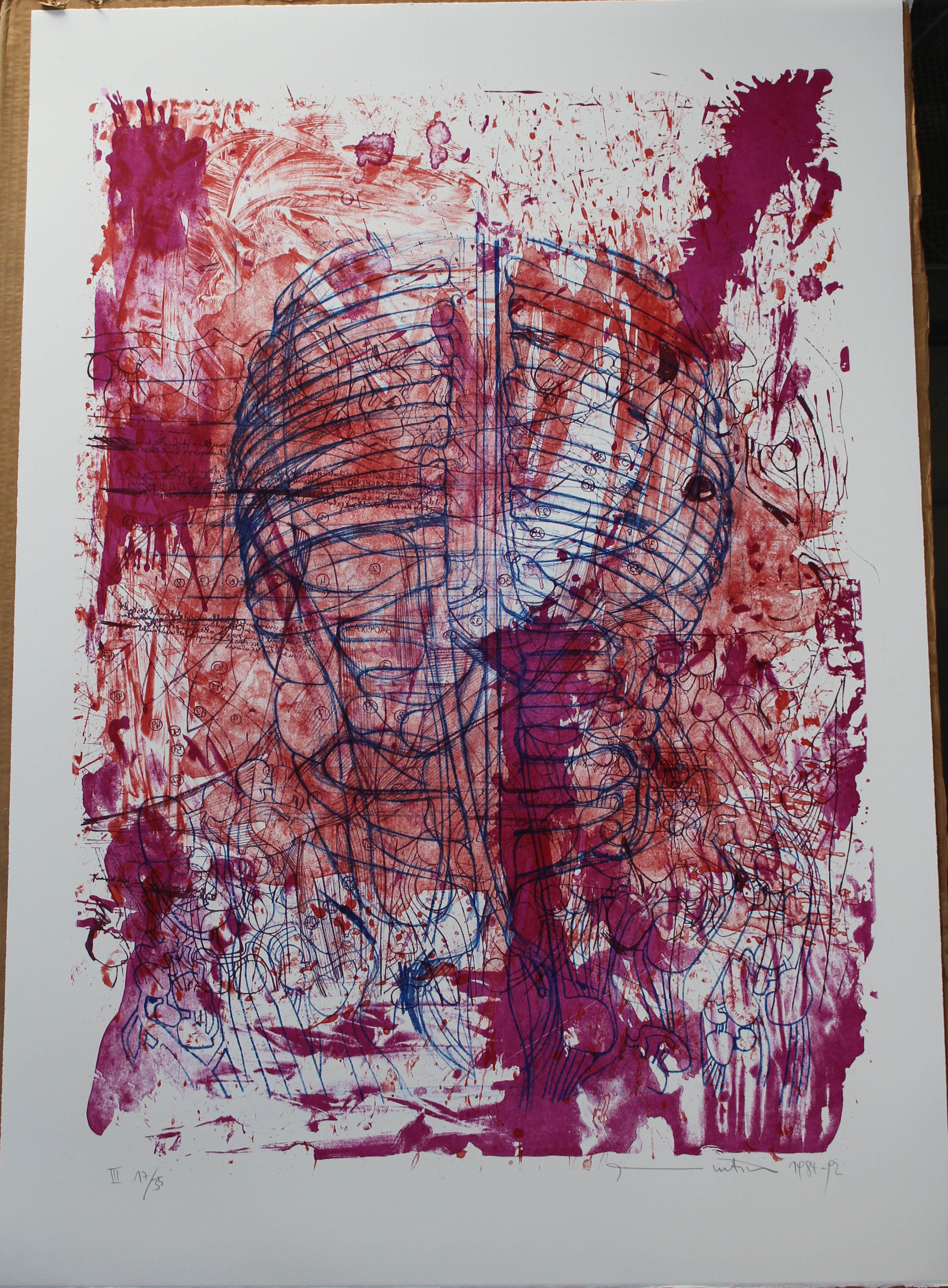 (Portfolio III n.34) Litograph in red, violet-red, brownish violet and blue, corpo umano (stampa) di Hermann Nitsch - ambito viennese (XX sec)