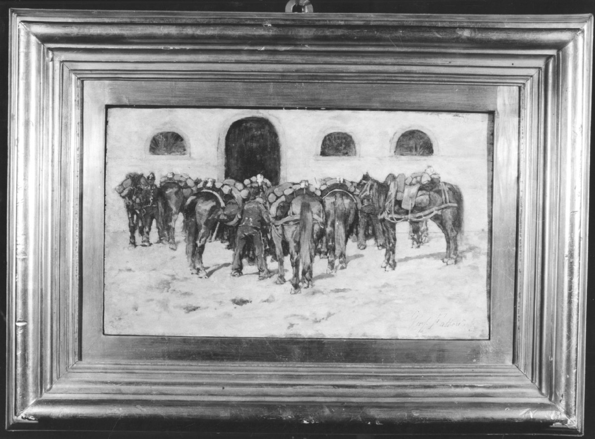 cavalli e soldati (dipinto) di Fattori Giovanni (sec. XIX)