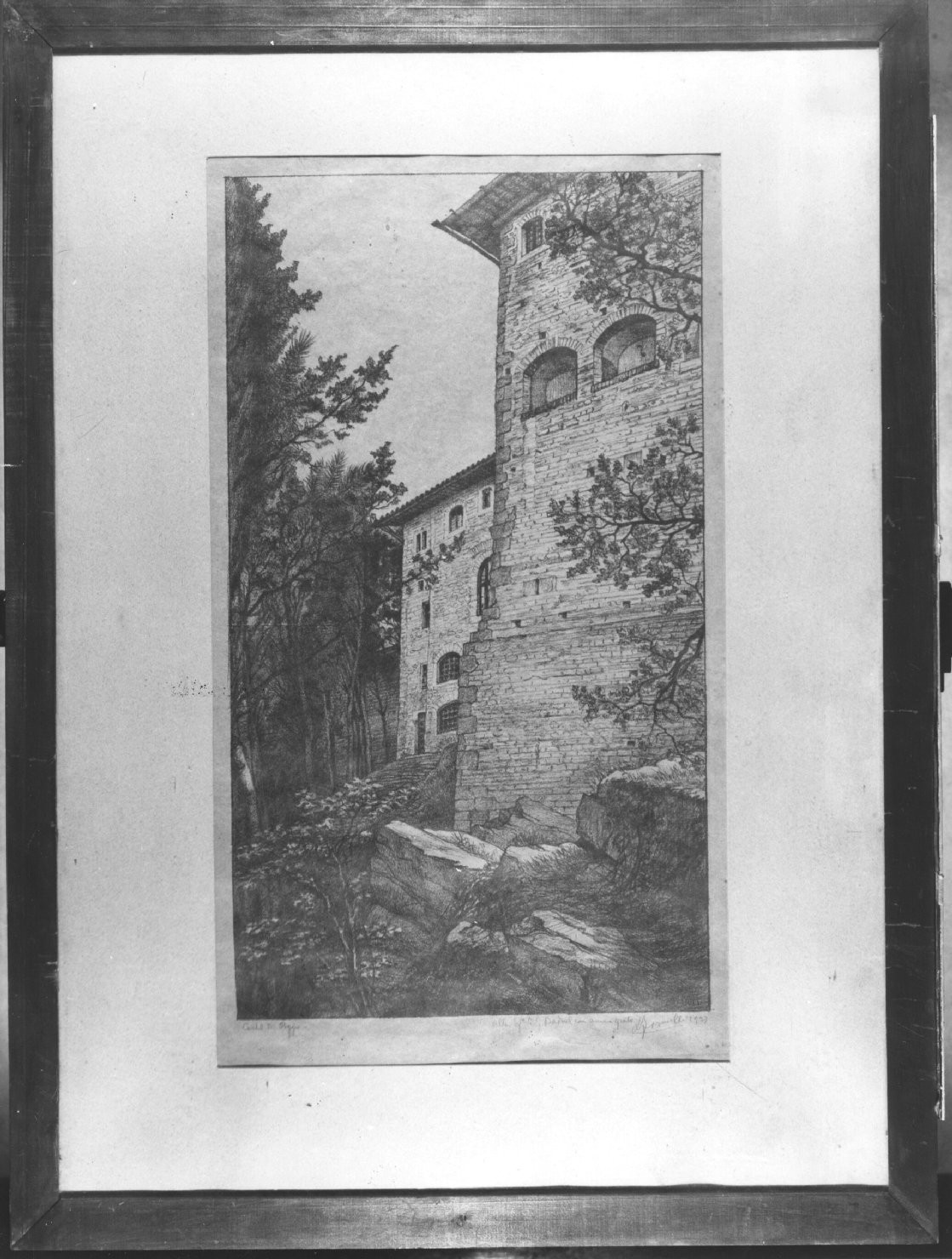 Castel di Poggio, veduta di Castel di Poggio (disegno) di Formilli Attilio (sec. XX)