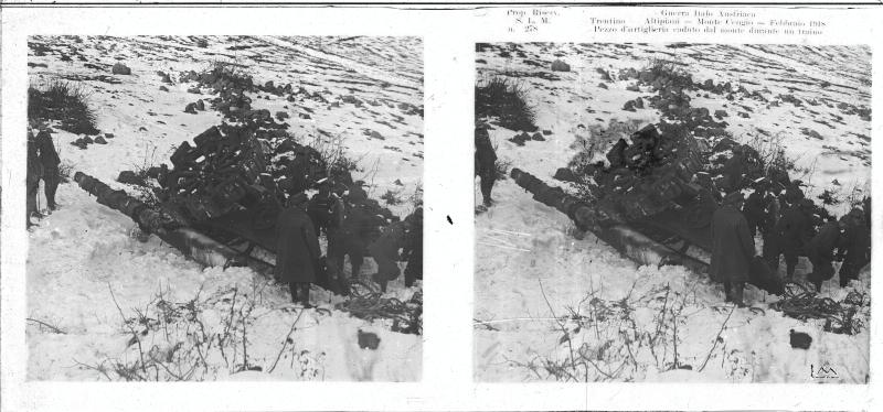 Cogollo del Cengio - Monte Cengio - artigleire - neve - soldati italiani - 1918 (positivo) di Marzocchi, Luigi (primo quarto XX)
