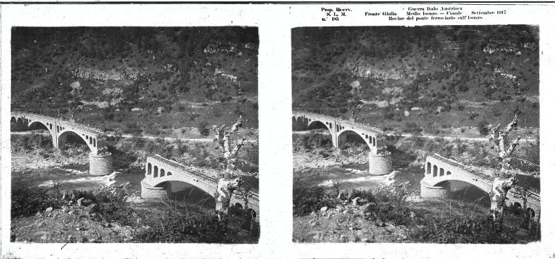 Slovenia - Carso - Canale d'Isonzo - Isonzo - fiumi - ponti - binari - rovine - macerie - 1917 (positivo) di Marzocchi, Luigi (primo quarto XX)