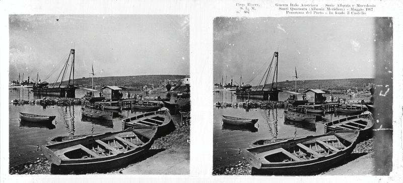 Albania - Santi Quaranta - porti - imbarcazioni - castello - 1917 (positivo) di Marzocchi, Luigi (primo quarto XX)
