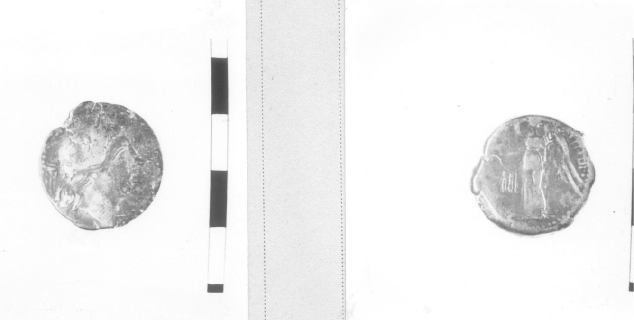 Testa di Apollo/ Nike stante (moneta, quadrante) (II-I sec. a.C)