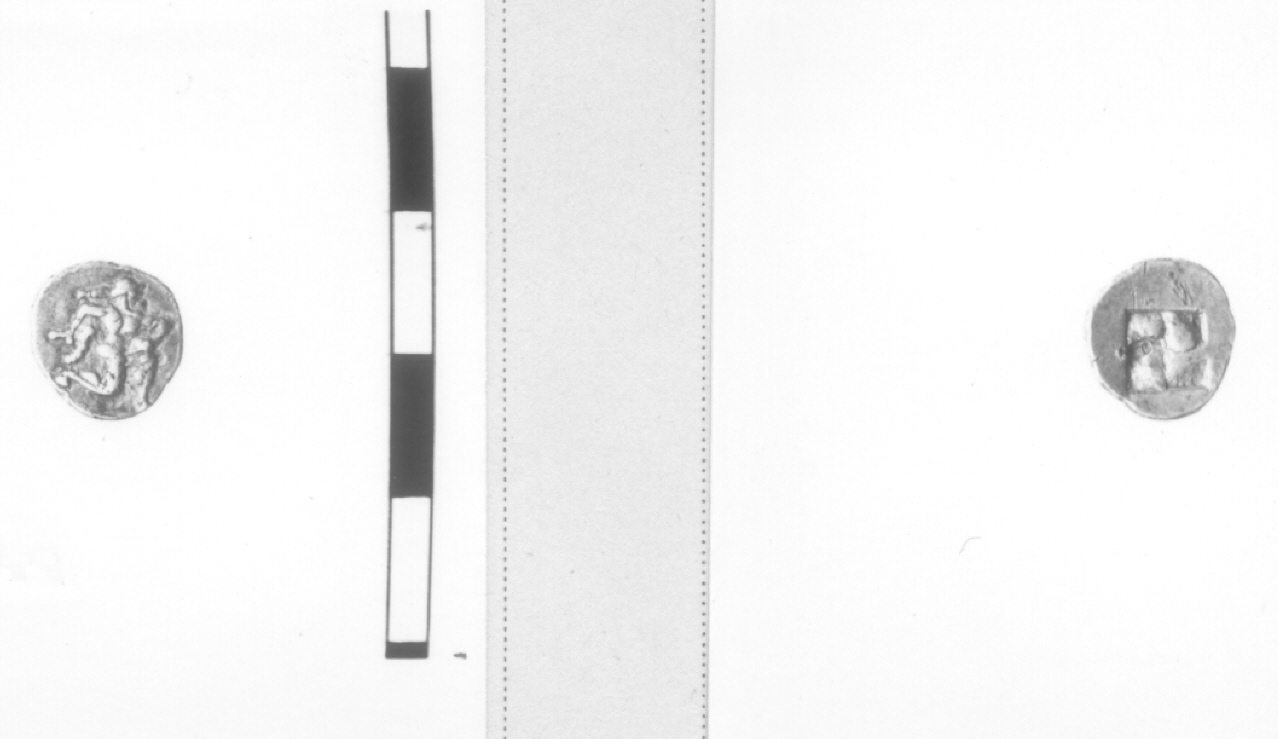 Satiro in corsa/ Quadrato incuso (moneta, triemiobolo (?)) (VI sec. a. C)