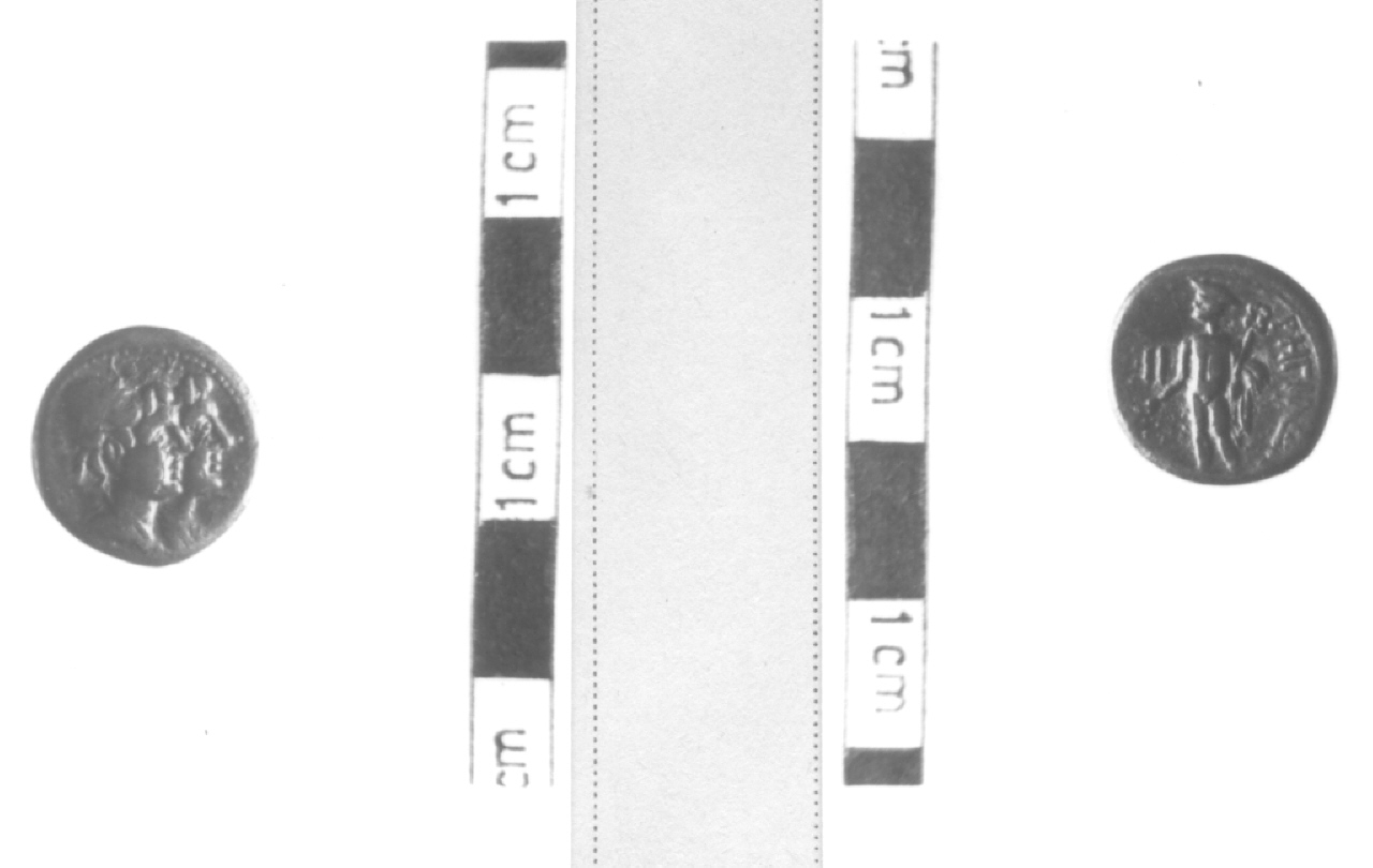 Testa dei Dioscuri / Ermes con ramo e caduceo (moneta, tetrante) (III-I sec. a.C)