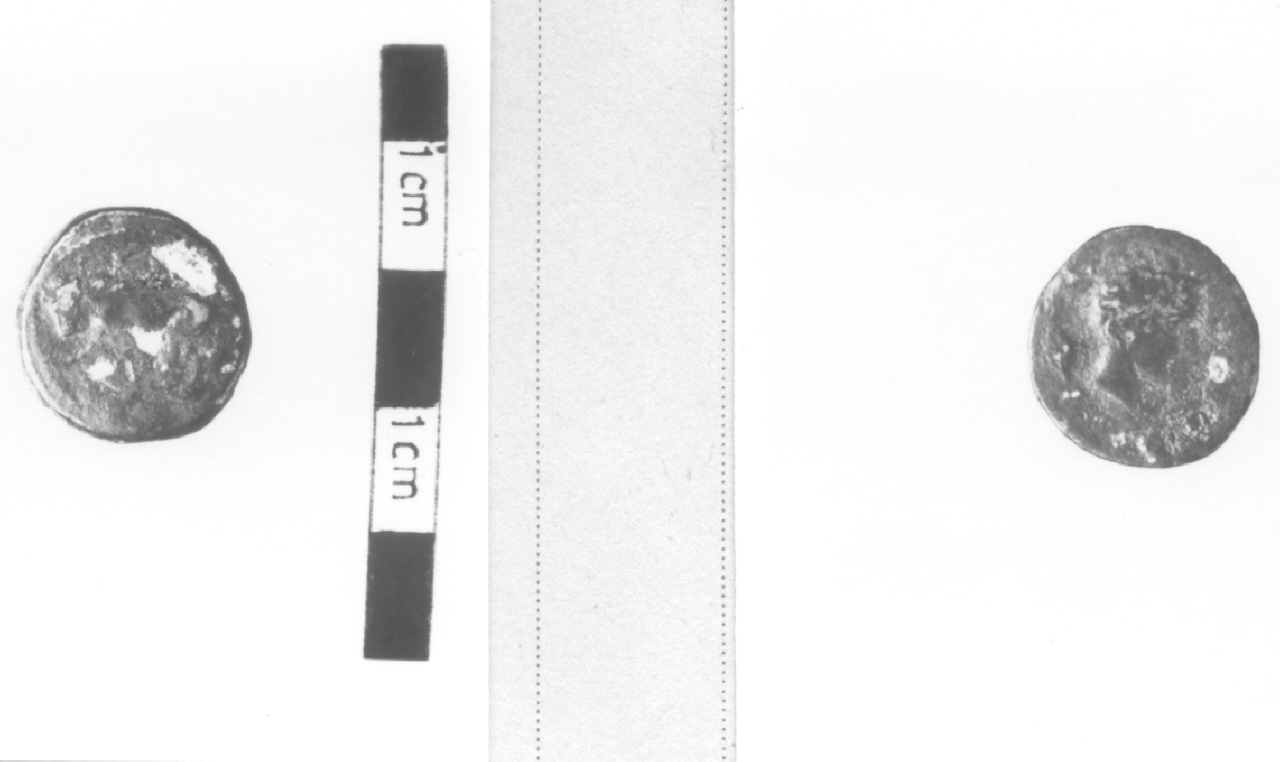 Toro gradiente a sinistra / Testa del dio Gela (moneta, triente) (V sec. a.C)