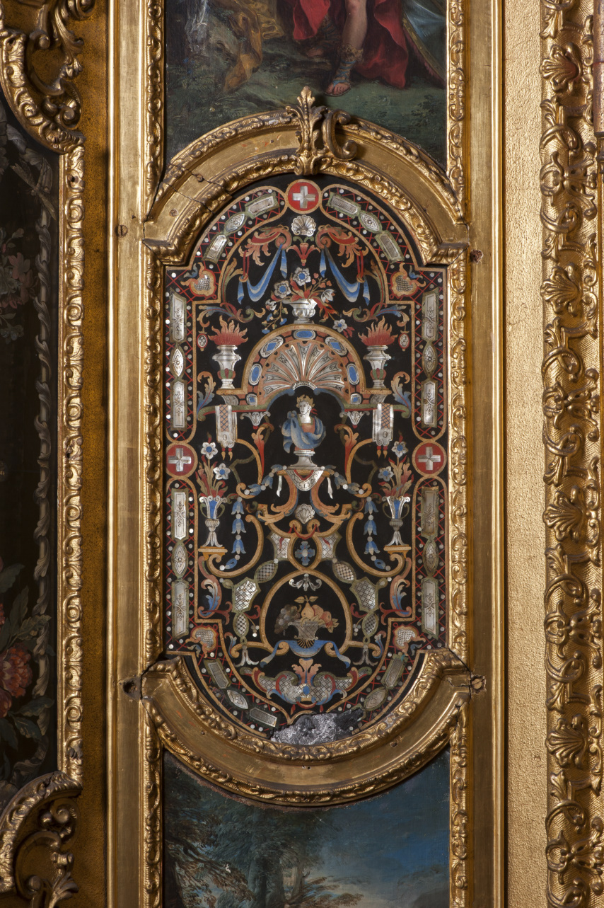 Motivi decorativi a grottesche, architetture e festoni (pannello decorativo, serie) - ambito piemontese (ultimo quarto sec. XVII)