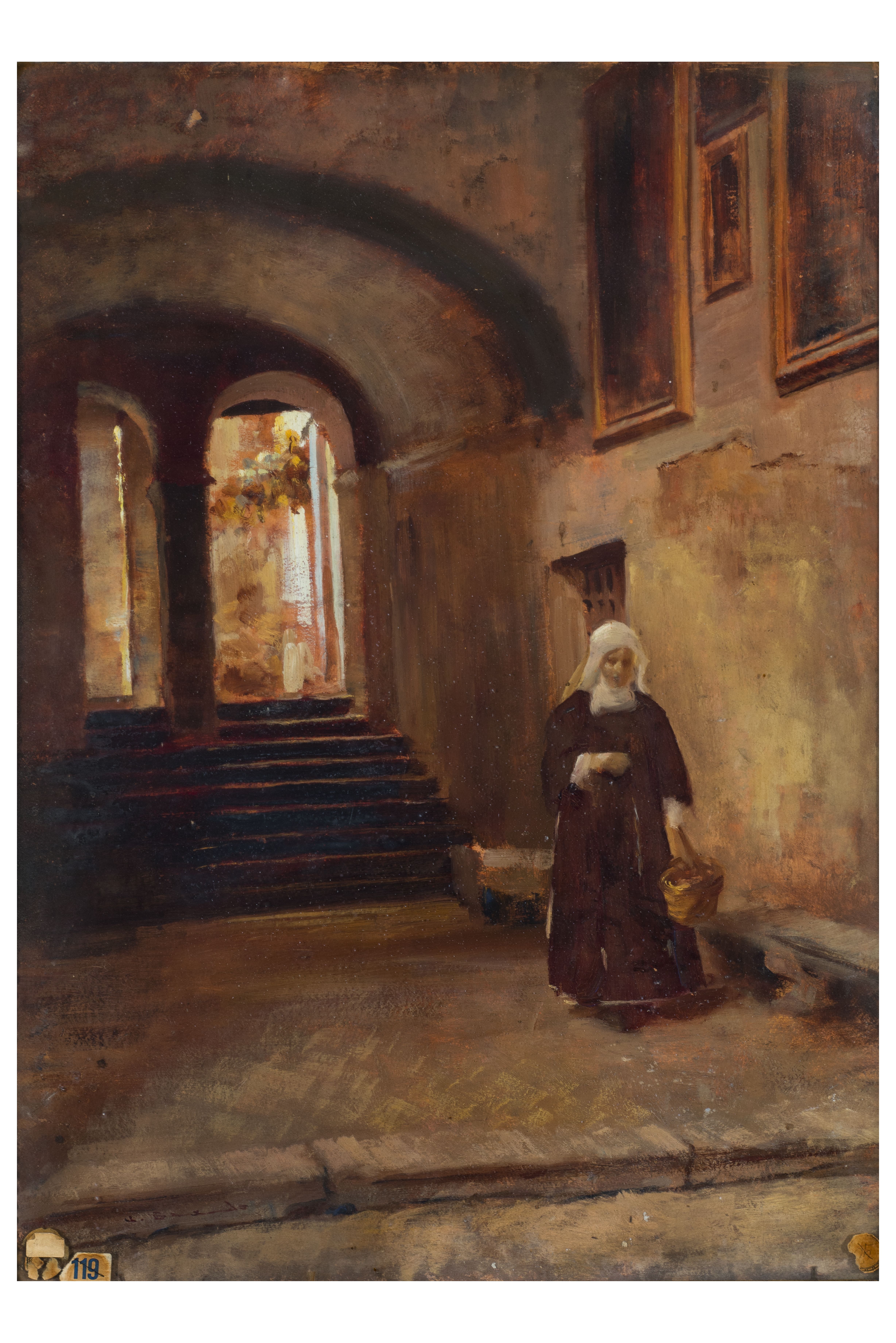 Santa Chiara, Interno con monaca (dipinto, opera isolata) di Brando, Angelo (attribuito) (prima metà XX)