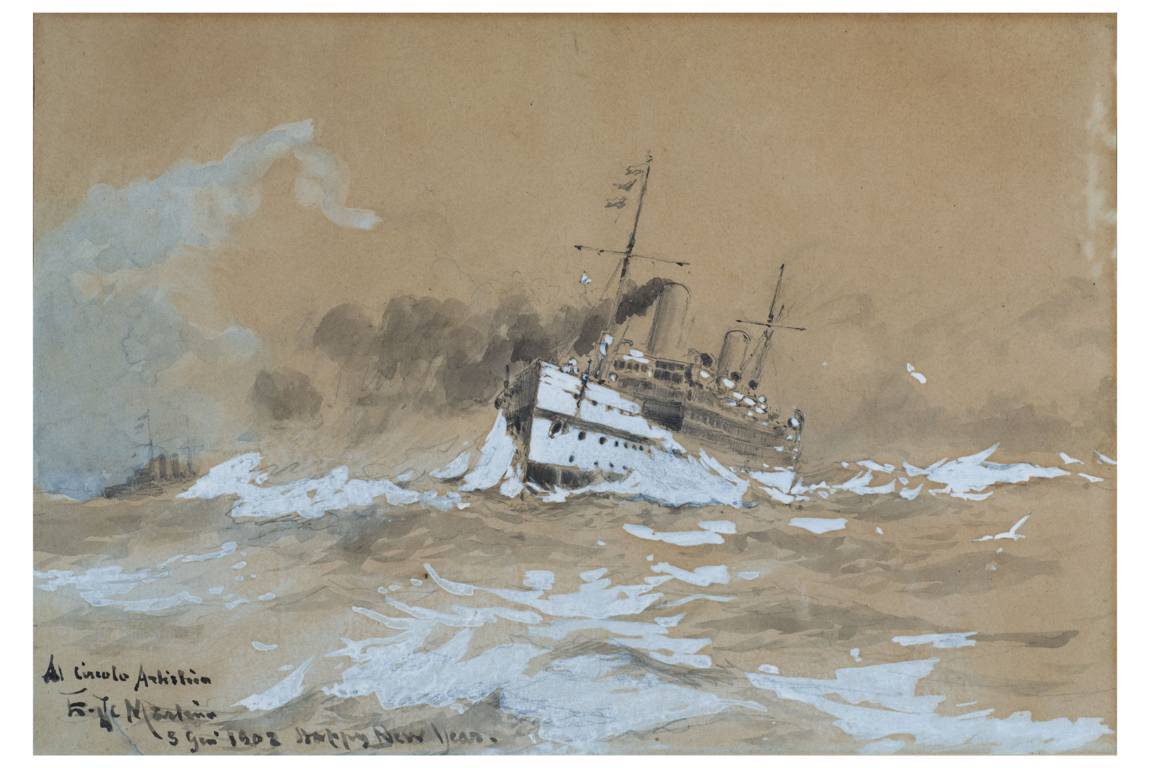 La nave nella tempesta, Nave in tempesta (dipinto, opera isolata) di De Martino (attribuito) - ambito Italia meridionale (inizio XX)