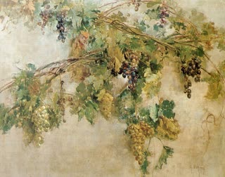 Grappoli e tralci d'uva, Natura morta (dipinto, opera isolata) di Uva, Giuseppe (attribuito) - ambito campano (prima metà XX)