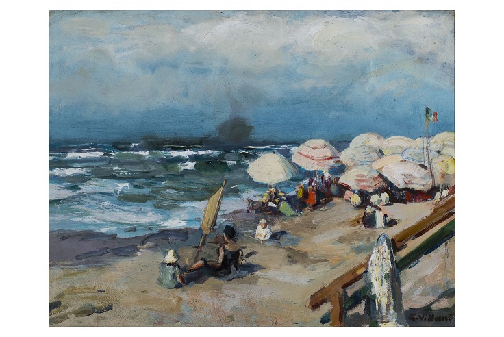 Spiaggia d'estate, Paesaggio (dipinto, opera isolata) di Villani, Gennaro (attribuito) - ambito Italia meridionale (prima metà XX)