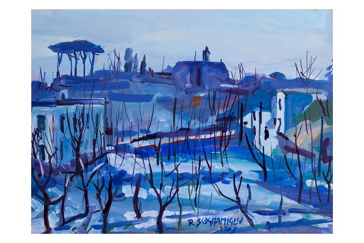 Paesaggio sotto la neve (Neve sui Camaldli), Paesaggio (dipinto, opera isolata) di Scognamiglio, Roberto (attribuito) (seconda metà XX)
