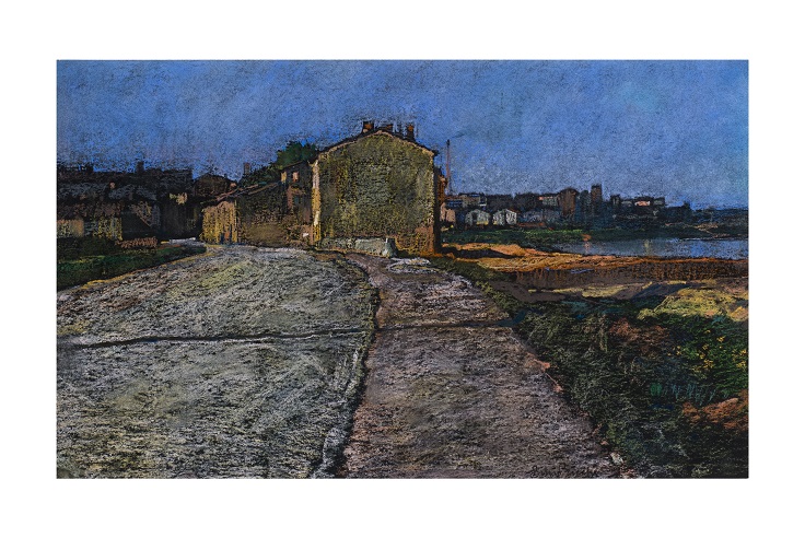 Una strada di campagna, Paesaggio (dipinto, opera isolata) di Bicchi, Silvio (attribuito) (prima metà XX)