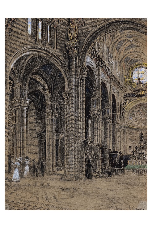 Il Duomo di Siena, Interno di chiesa (dipinto, opera isolata) di Farneti, Stefano (attribuito) - bottega Italia meridionale (prima metà XX)