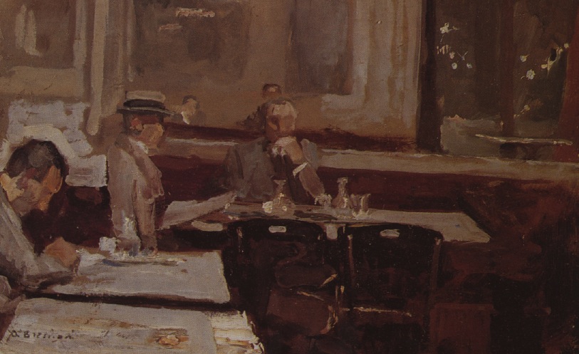 Interno di un caffè (Caffè Gambrinus), Interno (dipinto, opera isolata) di Bresciani, Antonio (attribuito) - ambito campano (prima metà XX)
