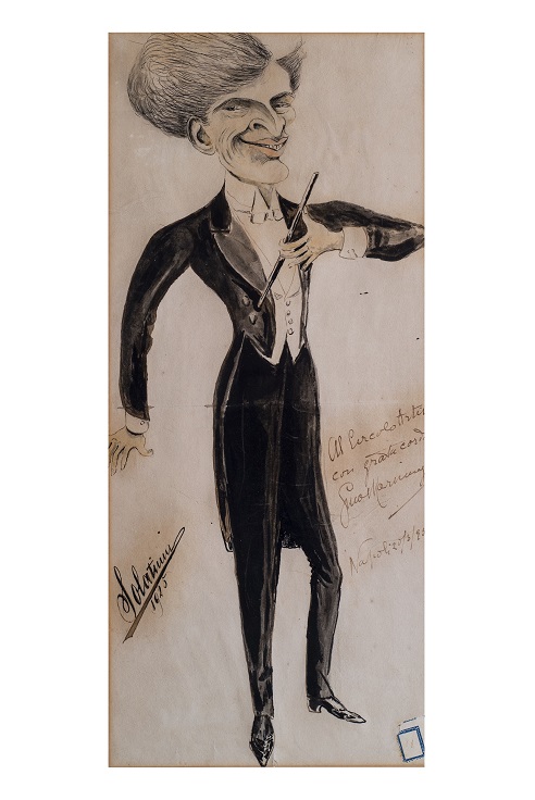 Ritratto del maestro Gino Marinuzzi, Caricatura (dipinto, opera isolata) di Buonsollazzi, Mario (attribuito) (prima metà XX)