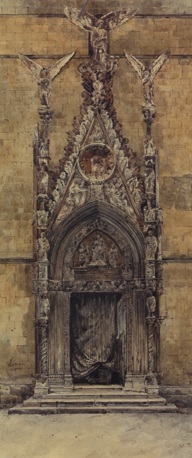 Portale della cappella Pappagoda, Portale di Chiesa (dipinto, opera isolata) di Loria, Vincenzo (attribuito) - ambito campano (fine XIX)