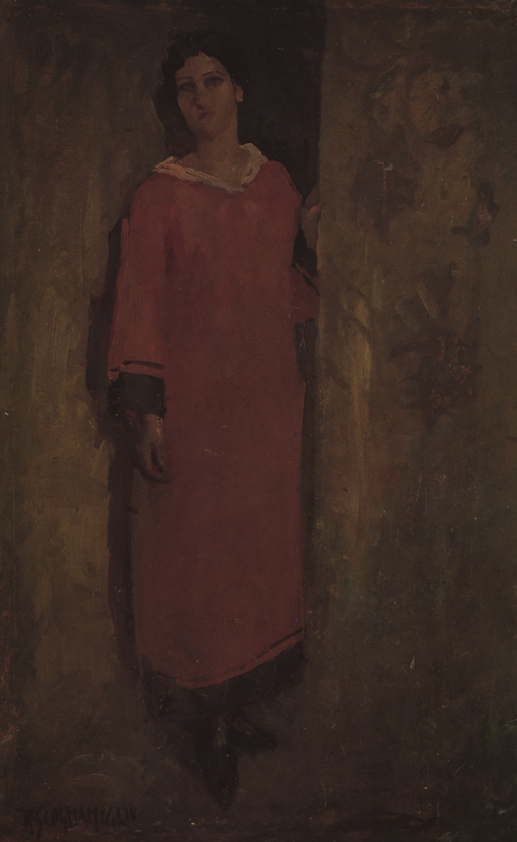 Il ventaglio rosso, Figura di donna (dipinto, opera isolata) di Scognamiglio, Roberto (attribuito) (prima metà XX)