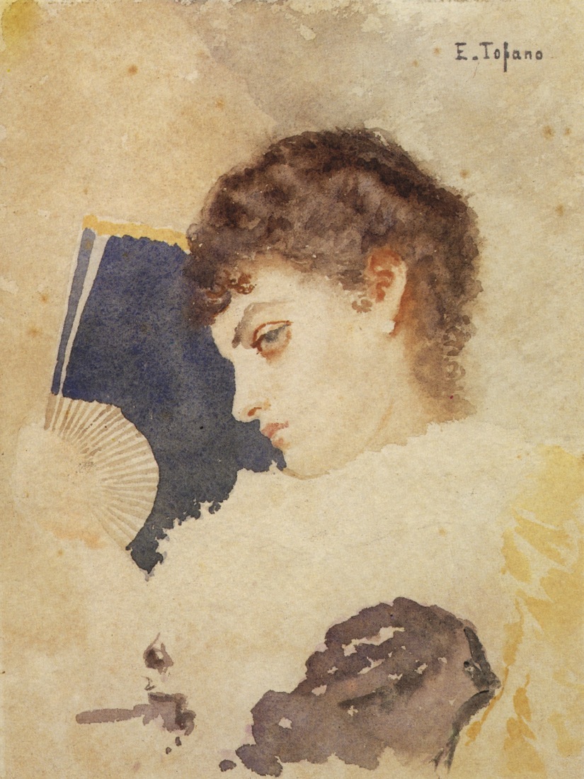 Donna con ventaglio, Ritratto di donna (dipinto, opera isolata) di Tofano, Edoardo (attribuito) (prima metà XX)