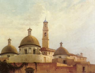 Cupole e tetti, Paesaggio (dipinto, opera isolata) di Leon Giuseppe Buono Napoli 1887 - Pozzuoli 1975 (attribuito) - ambito Italia meridionale (prima metà XX)