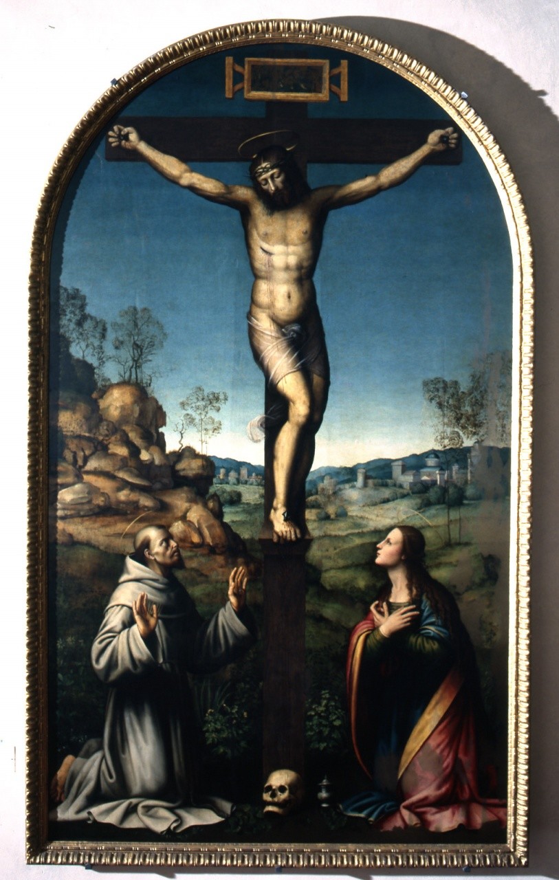 Cristo crocifisso con San Francesco d'Assisi e Santa Maria Maddalena (dipinto) di Antonio del Ceraiolo (primo quarto sec. XVI)