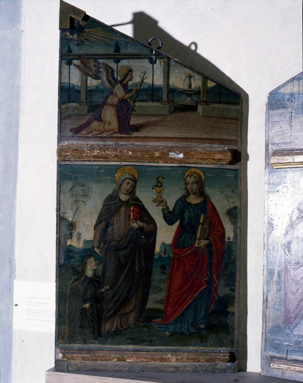 angelo annunciante, Santa Umiltà e San Giovanni evangelista (sportello di tabernacolo) di Maestro di Marradi (primo quarto sec. XVI)